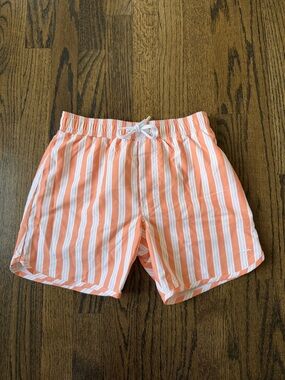 Minnow boys papaya striped boardie bathing suit. Size 11/12